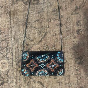 Mary Frances Black and Blue beaded Embroidered Clutch purse beautiful